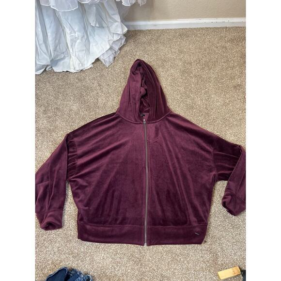 Express brand velour full zip up hoodie velour velvet purple hooded sweatshirt M - Picture 6 of 8